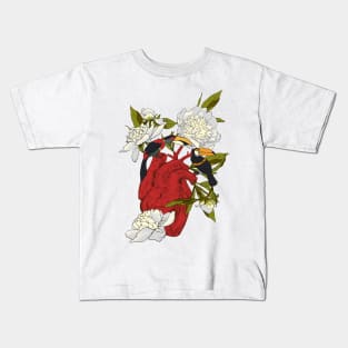 Heart with Flowers, Leaves and Birds Kids T-Shirt